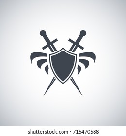 Abstract shield and sword with wings.