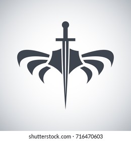 Abstract shield and sword with wings. Protection emblem. Security sign.