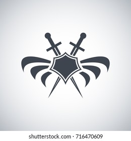Abstract shield and sword with wings. Protection emblem. Security sign.