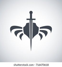 Abstract shield and sword with wings. Protection emblem. Security sign.
