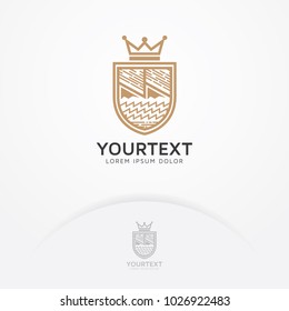 Abstract shield symbol with crown. Abstract symbol Medieval royal coat of arms and knight emblem. Shield royal symbol - logo template