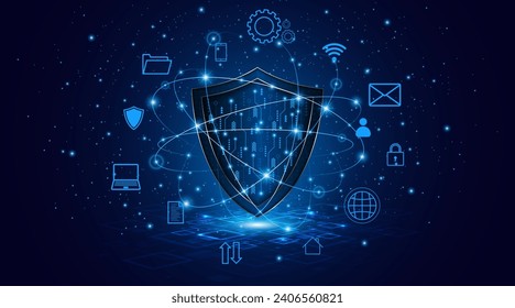 Abstract shield symbol. Cyber ​​data protection and privacy concept. modern security technology innovation concept background	