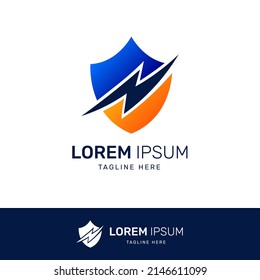 Abstract shield and thunder logo design