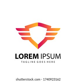 Resumen Escudo Wings Modelo de diseño de logotipo comercial Vector Premium