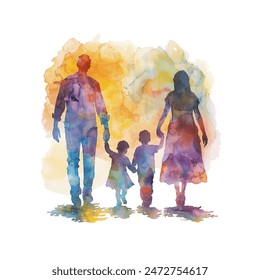 abstract shilouette of family vector illustration in watercolor style