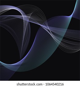 Abstract shimmer lines on dark background. Shiny glowing elements design. Vector illustration. Neon light effect.