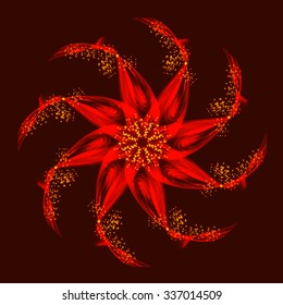 Abstract shimmer red fractal shape. Vector decorative design element. Festive New Year, holiday, event, advertisement bright background. 