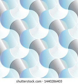 Abstract shimmering blue wave scales seamless pattern. Repeatable motif inspired by fish scales and cold sea water. For fabric, background, surface design, web and print projects.  