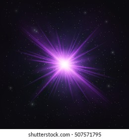 Abstract Shimmering Realistic Violet star - Cosmic Object. Abstract Design Element.