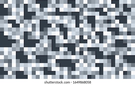 Abstract shimmering tiles on the wall. Seamless pixel background with holes and shadows.