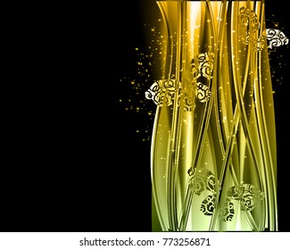 
Abstract shine dark background. Festive vector frame with contrast glowing fibers and buterfly
