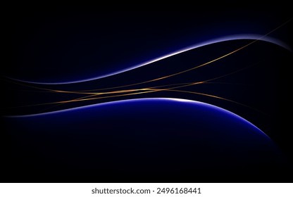 Abstract shine luxury golden lines and light blue lines element on dark blue background vector illustration.