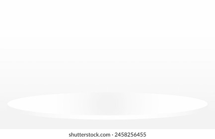 Abstract shine silver cylinder pedestal podium. Sci-fi white empty room concept with semi circle glowing neon lightingvector design