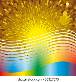 Abstract shine yellow background with rainbow