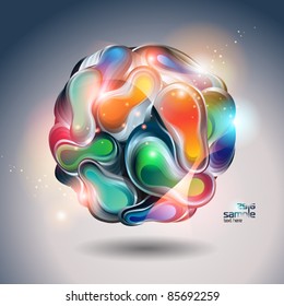 Abstract shining ball from transforming forms on a gray background. Vector illustration.