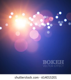 Abstract Shining Blue Background with Colorful Bokeh Effect. Soft Light. Vector illustration