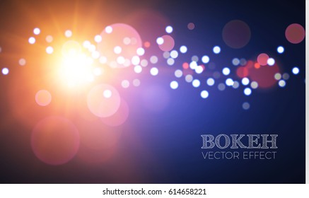 Abstract Shining Blue Background with Colorful Bokeh Effect. Soft Light. Vector illustration