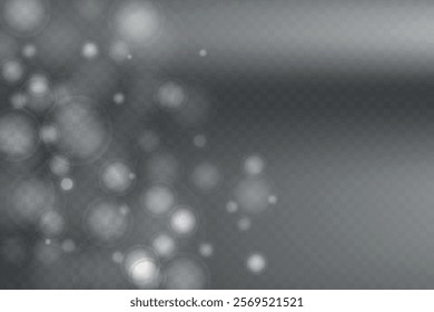 Abstract shining bokeh isolated on transparent background. Lights and sparks glitter glowing effect. Lens flare Christmas or New Year holiday card.
