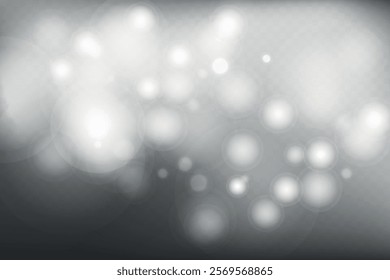 Abstract shining bokeh isolated on transparent background. Lights and sparks glitter glowing effect. Lens flare Christmas or New Year holiday card.