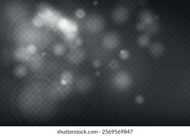 Abstract shining bokeh isolated on transparent background. Lights and sparks glitter glowing effect. Lens flare Christmas or New Year holiday card.