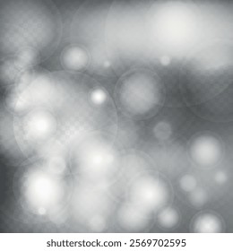 Abstract shining bokeh isolated on transparent background. Lights and sparks glitter glowing effect. Lens flare Christmas or New Year holiday card.