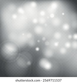 Abstract shining bokeh isolated on transparent background. Lights and sparks glitter glowing effect. Lens flare Christmas or New Year holiday card.