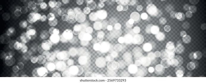 Abstract shining bokeh isolated on transparent background. Lights and sparks glitter glowing effect. Lens flare Christmas or New Year holiday card.