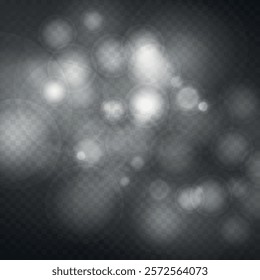 Abstract shining bokeh isolated on transparent background. Lights and sparks glitter glowing effect. Lens flare Christmas or New Year holiday card.
