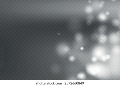 Abstract shining bokeh isolated on transparent background. Lights and sparks glitter glowing effect. Lens flare Christmas or New Year holiday card.