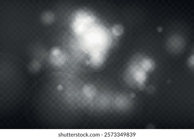 Abstract shining bokeh isolated on transparent background. Lights and sparks glitter glowing effect. Lens flare Christmas or New Year holiday card.