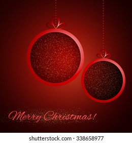 Abstract Shining Christmas balls on red background. Vector illustration