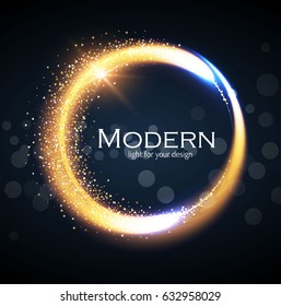 Abstract Shining Circle Banner with Lights, Bokeh and Gold Dust. Vector illustration