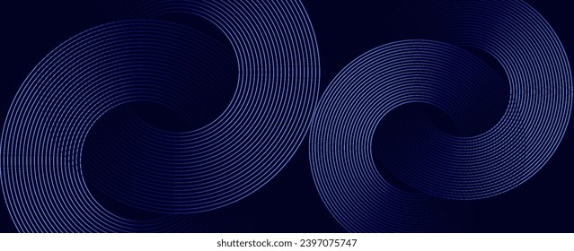 Resumen de líneas de círculo brillantes sobre fondo azul oscuro. Diseño de líneas geométricas. Líneas azules brillantes modernas. Concepto de tecnología futurista. para carteles, portadas, pancartas, folletos, sitios web, vectores