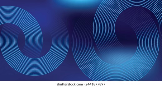 Líneas de círculo brillantes abstractas sobre fondo azul oscuro. Diseño de arte de línea geométrica. Líneas azules brillantes modernas. eps10