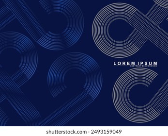 Abstract shining circle lines on dark blue background. Geometric line art design. Modern shiny blue lines. Futuristic technology concept for, poster, cover, banner, brochure, website, etc.