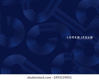 Abstract shining circle lines on dark blue background. Geometric line art design. Modern shiny blue lines. Futuristic technology concept for, poster, cover, banner, brochure, website, etc.