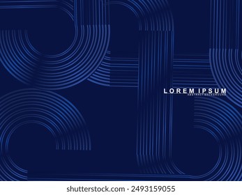 Abstractas líneas de círculo brillante sobre fondo azul oscuro. Diseño de arte de línea geométrica. Líneas azules brillantes modernas. Concepto de tecnología futurista para, póster, portada, Anuncio, folleto, Sitio web, etc.