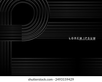 Abstract shining circle lines on black background. Geometric line art design. Modern shiny black lines. Futuristic technology concept. Suitable for posters, covers, banners, brochures, websites, etc.