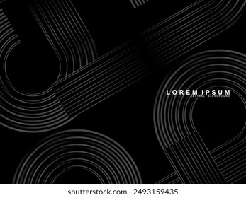 Abstractas líneas de círculo brillante sobre fondo negro. Diseño de arte de línea geométrica. Modernas líneas negras brillantes. Concepto de tecnología futurista. Adecuado para carteles, portadas, Anuncios, folletos, Sitios web, etc.