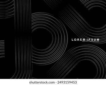 Abstract shining circle lines on black background. Geometric line art design. Modern shiny black lines. Futuristic technology concept. Suitable for posters, covers, banners, brochures, websites, etc.
