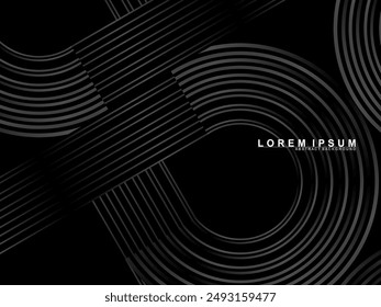 Abstract shining circle lines on black background. Geometric line art design. Modern shiny black lines. Futuristic technology concept. Suitable for posters, covers, banners, brochures, websites, etc.
