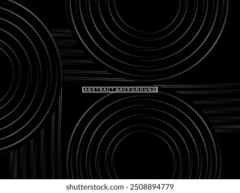 Abstract shining circle lines on black background. Geometric line art design. Modern shiny black lines. Futuristic technology concept. Suitable for posters, covers, banners, brochures, websites, etc.