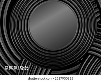 Abstract shining circle lines on black background. Geometric line art design. Modern shiny black lines. Futuristic technology concept. Suitable for posters, covers, banners, brochures, websites, etc