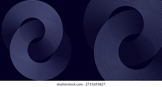 Abstrakte leuchtende Kreislinien auf dunkelblauem Hintergrund. Geometrisches Linien-Design. Moderne, glänzende blaue Linien. Futuristisches Technologiekonzept. für Poster, Cover, Banner, Broschüren, Websites, Vektorgrafiken

