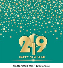 Abstract shining falling stars on black ambient blurred background. New Year 2019 concept. Luxury design. Vector illustration