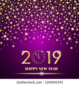 Abstract shining falling stars on pink ambient background. New Year 2019 concept. Luxury design. Invitation card. Vector illustration