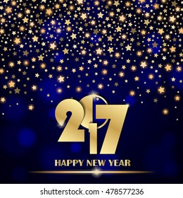 Abstract shining falling stars on blue ambient blurred background. New Year 2017 concept. Luxury design. Vector illustration