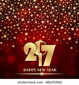 Abstract shining falling stars on red ambient blurred background. New Year 2017 concept. Luxury design. Vector illustration