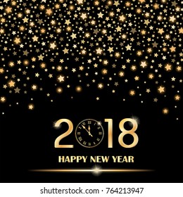 Abstract shining falling stars on black ambient blurred background. New Year 2018 concept. Luxury design. Vector illustration