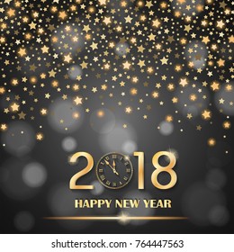 Abstract shining falling stars on grey ambient blurred background. New Year 2018 concept. Luxury design. Vector illustration